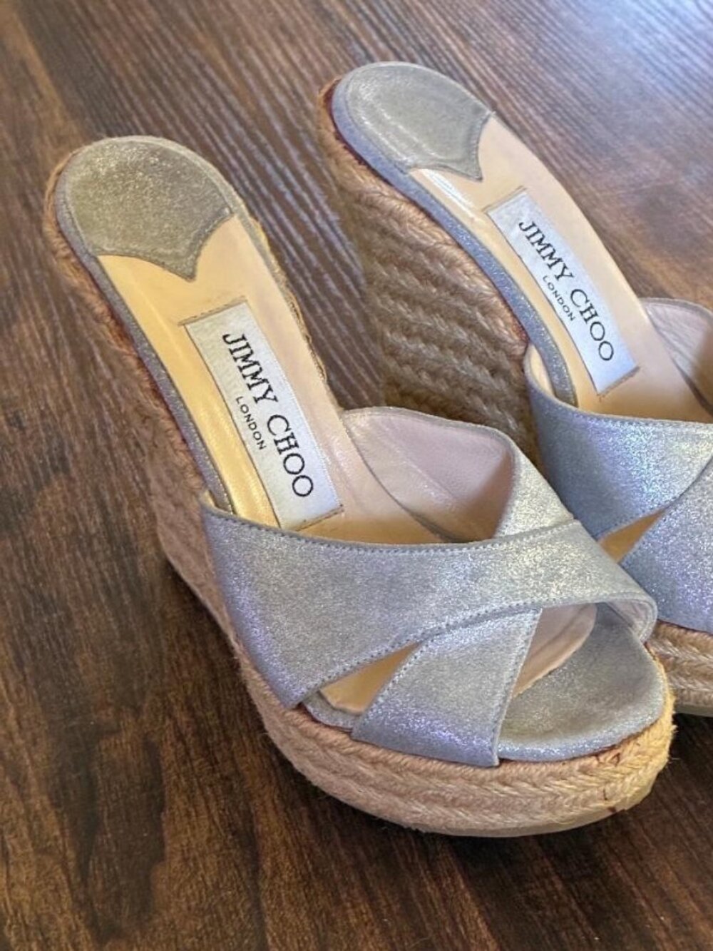 Jimmy Choo Womens Espadrille Platform Wedge Heels Silver Size EU35